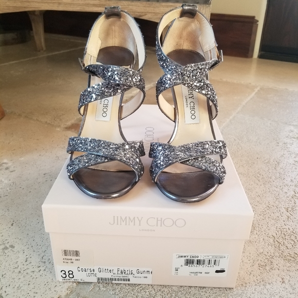 JIMMY CHOO Lottie Black Glitter Sandal High Heel Size 38 - Picture 3 of 6